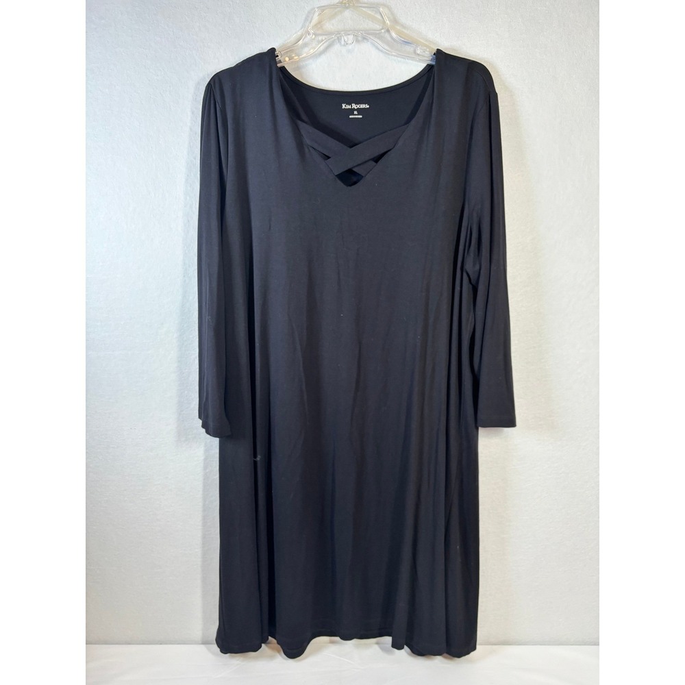 Kim Rogers Womens XL Black Long Sleeve V-Neck Crisscross Strappy Knit Dress